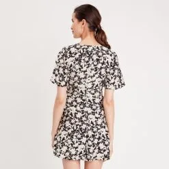 Vib's Robe Portefeuille à Manches Courtes Noir Femme -Robe Boutique robe portefeuille a manches courtes noir femme b 36125313310425393