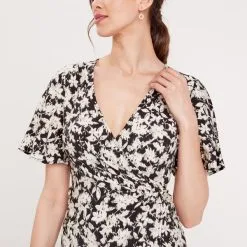 Vib's Robe Portefeuille à Manches Courtes Noir Femme -Robe Boutique robe portefeuille a manches courtes noir femme d1 36125313310425393