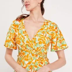 Vib's Robe Portefeuille à Manches Courtes Vert Femme -Robe Boutique robe portefeuille a manches courtes vert femme d1 36125313310425394