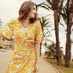 Vib's Robe Portefeuille à Manches Courtes Vert Femme