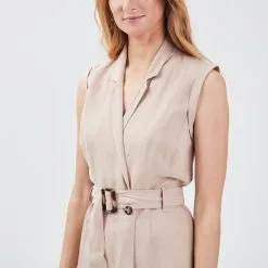Vib's Robe Portefeuille Ceinturée Beige Femme -Robe Boutique robe portefeuille ceinturee beige femme d1 36125183720583029