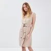 Vib's Robe Portefeuille Ceinturée Beige Femme