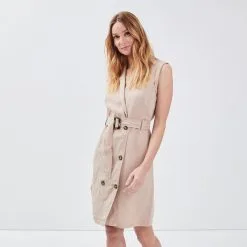 Vib's Robe Portefeuille Ceinturée Beige Femme