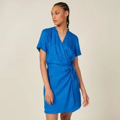 Vib's Robe Portefeuille Satinée Bleu Electrique Femme