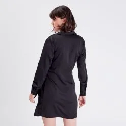 Vib's Robe Portefeuille Satinée Noir Femme -Robe Boutique robe portefeuille satinee noir femme b 36125393330201001