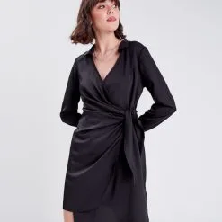 Vib's Robe Portefeuille Satinée Noir Femme