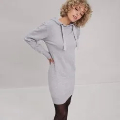 Vib's Robe Pull Droite à Capuche Gris Clair Femme