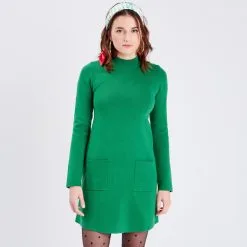 Robe Boutique -Robe Boutique robe pull droite avec poches vert femme fp 36125313490014417
