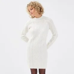 Vib's Robe Pull Droite Avec Torsades Ecru Femme