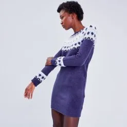 Vib's Robe Pull Droite Bleu Marine Femme