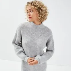 Vib's Robe Pull Droite Col Montant Gris Clair Femme