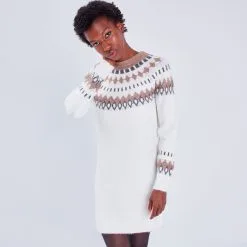 Vib's Robe Pull Droite Ecru Femme