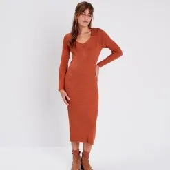Vib's Robe Pull Midi Ajustée Orange Foncé Femme