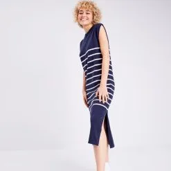 Vib's Robe Pull Midi Droite Bleu Femme