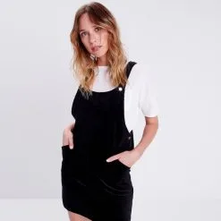 Vib's Robe Salopette En Velours Noir Femme