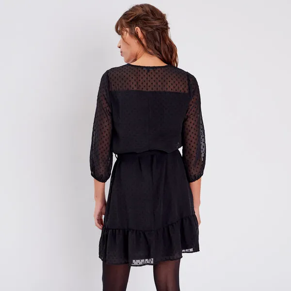 Vib's Robe Trapèze Manches 3/4 Noir Femme 5 Vib's Robe Trapèze Manches 3/4 Noir Femme – Image 3