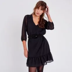 Vib's Robe Trapèze Manches 3/4 Noir Femme