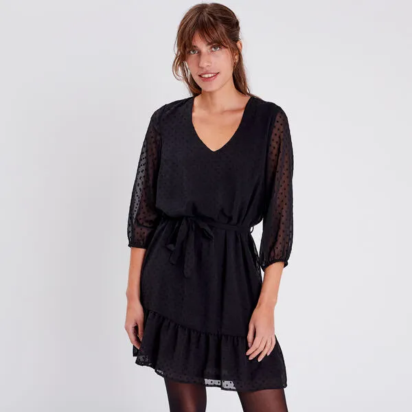 Vib's Robe Trapèze Manches 3/4 Noir Femme 4 Vib's Robe Trapèze Manches 3/4 Noir Femme – Image 2